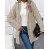 Hooded Solid Color Cardigan Button Up Long Sleeved Casual Fleece Jacket