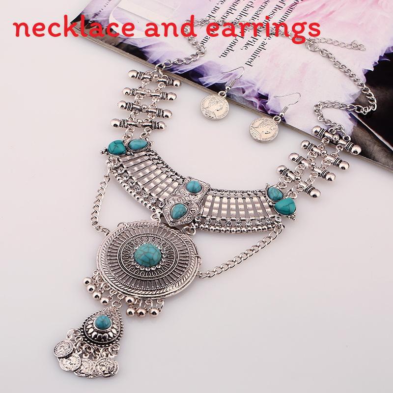 Style Ethnic Simulation Gemstone Decoration Women Necklace And Earring Set