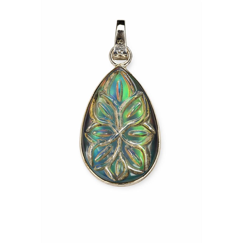 Natural Ammolite 23 ct 925 Sterling Silver Pear Pendant Gemstone Jewelry Gift
