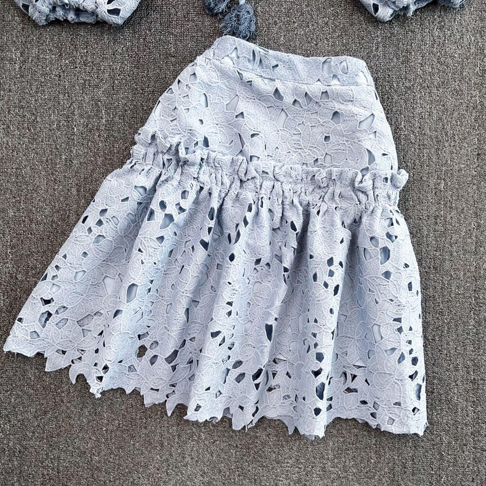 Короткая рубашка в стиле ретро с v-образным вырезом и полой вышивкой, рукавами-фонариками, женская цельная юбка трапециевидной формы с высокой талией, состоящая из двух частей