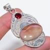 Natural Mookaite, Garnet Gemstone 925 Sterling Silver Jewelry Pendant 2.64" j4B66