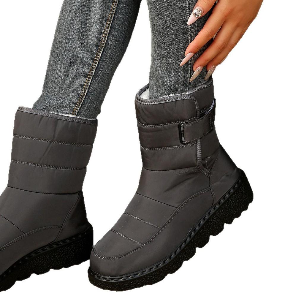 Женские водонепроницаемые зимние сапоги до середины икры на липучке, нескользящая подошва для улицы, утепленные и на подкладке для тепла