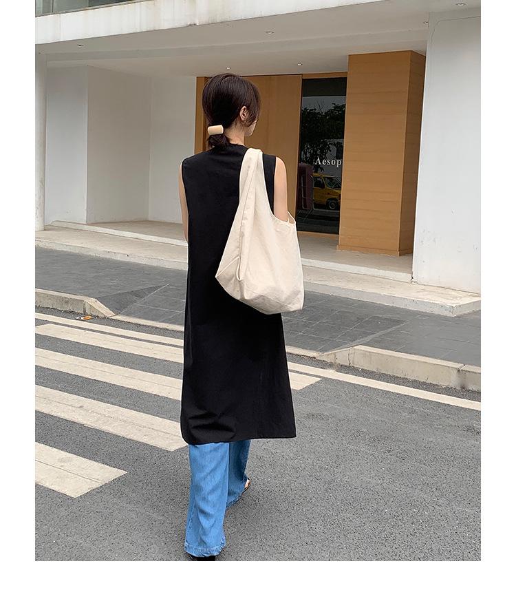 Летнее платье 2025 года без рукавов с V-образным вырезом из льняной хлопковой ткани, длиной ниже колена, для женщин - Однотонное, с простым разрезом