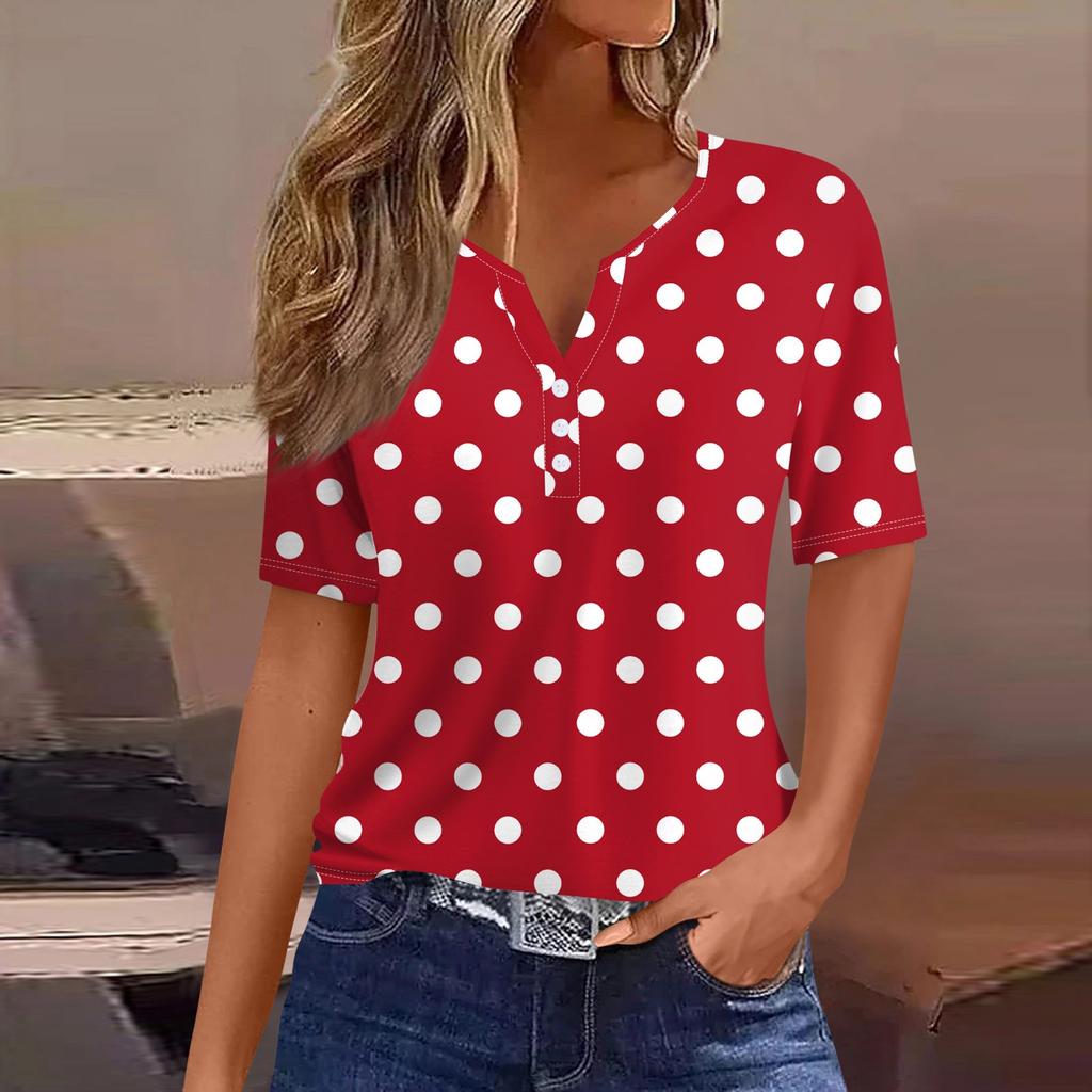 Women's T Shirt Tee Print Button Short Sleeve Daily Weekend Fashion Basic V- Neck Regular Top