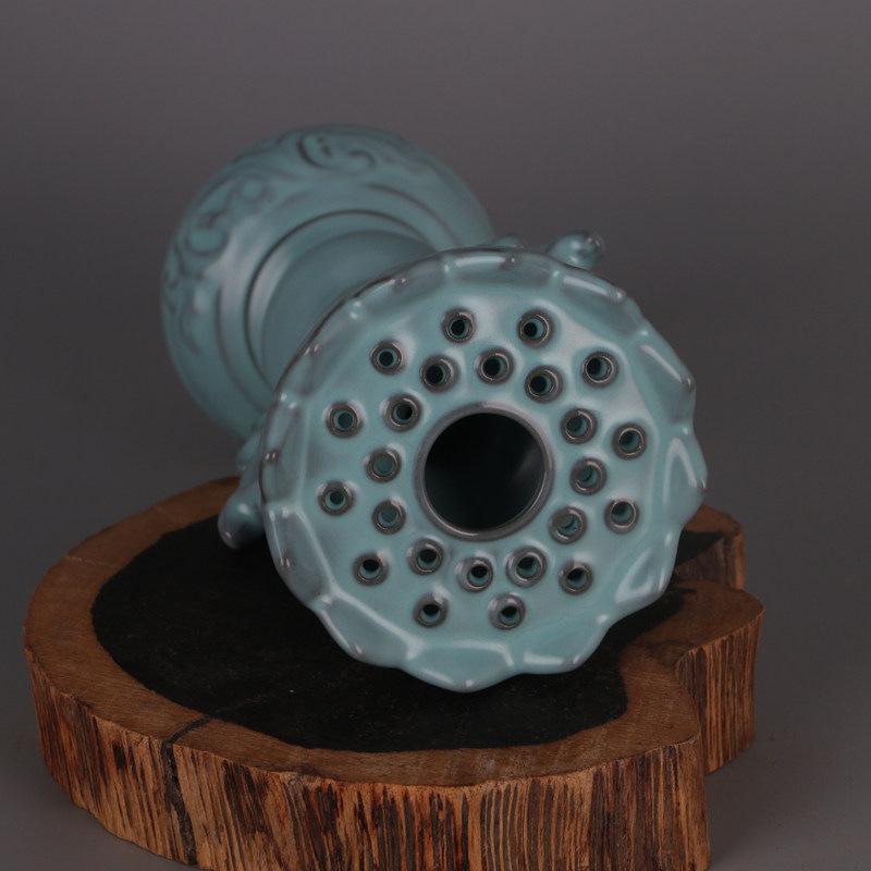 Song Dynasty Ru Kiln Blue Glaze Dragon Lotus Candlestick: Antique-Inspired Palace Porcelain Collection Piece