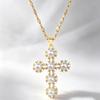 Elegant Charm Female White Zircon Stone Skeleton Cross Pearl Pendant Necklace Gold Color Wedding Jewelry For Women
