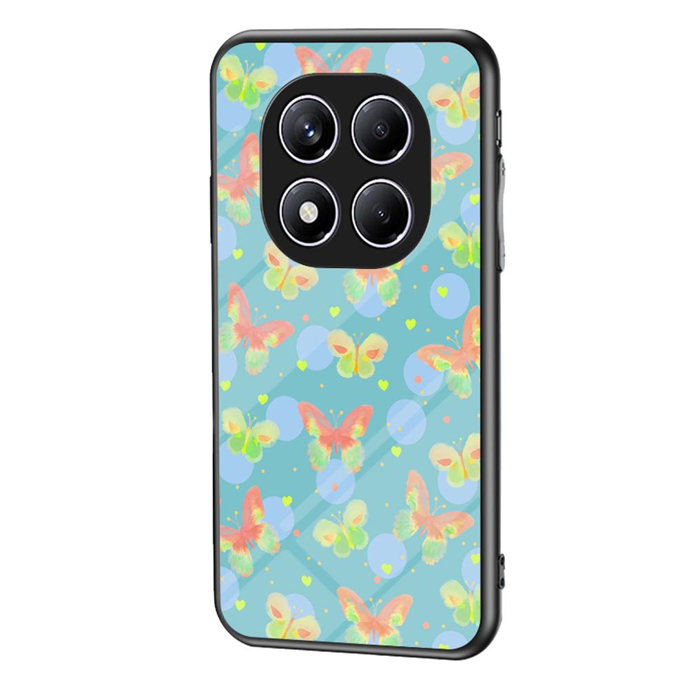 For Xiaomi Redmi Note 14 5G Case Butterfly Pattern TPU+Tempered Glass Protective Phone Cover