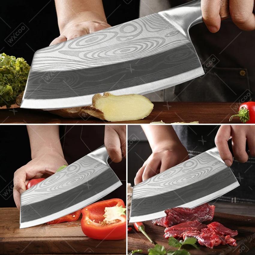 1PCS WXCOO Stainless Steel Kitchen Knife Scissor Set Fruit Slicing Multifunctional Bottle Opener Chef Knife Wooden Handle