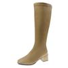2024 Knee High Boots Women Fleece Chunky High Heels Back Zipper Thigh High Boots PU Leather Shoes Fashion Winter Long Boots