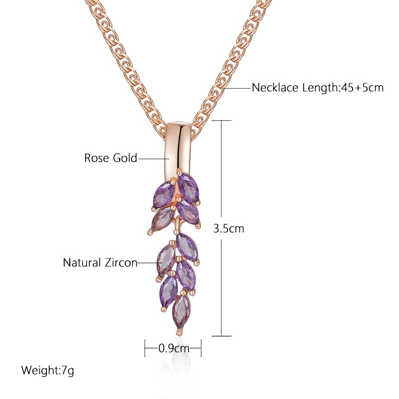Винтажное ожерелье-подвеска в славянском стиле с фиолетовым цирконом в форме листа и отделкой розовым золотом