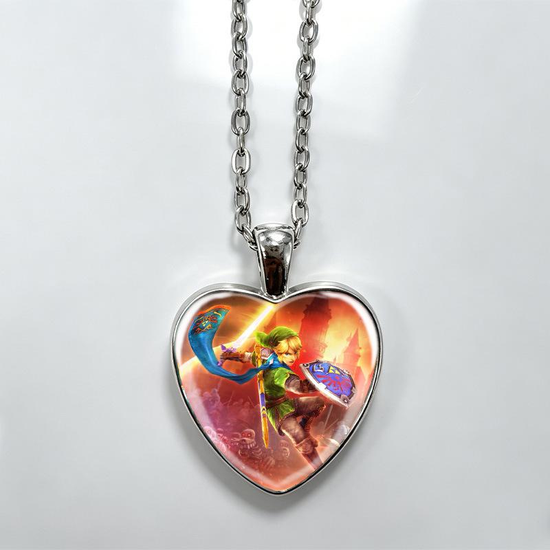 1Pc Zelda Breath of the Wild Heart Pendant Necklace, Anime Alloy Trendy Clavicle Chain