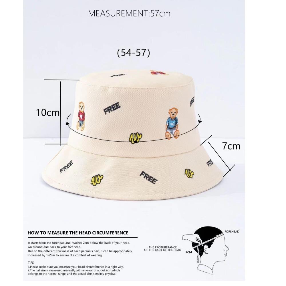 Little Bear Fisherman Hat Bear Print Sunshade Bucket Hat Leisure Flat Top Cap Men