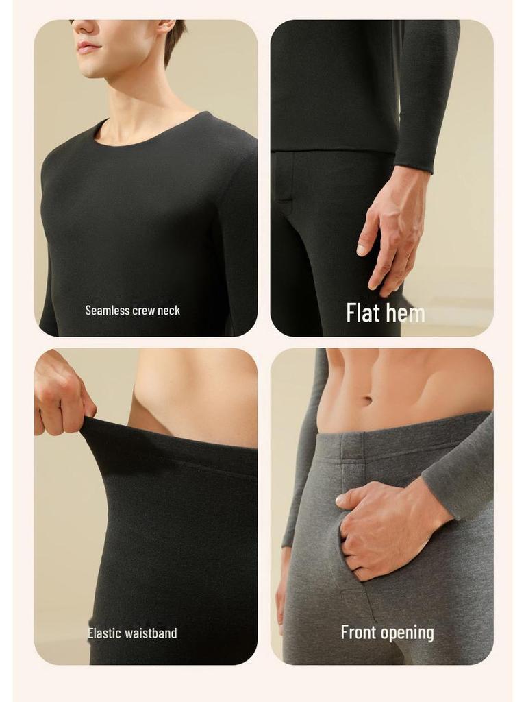 Men's Seamless Thermal Underwear Set with Anti-Static Velvet and Cashmere for Autumn/Winter