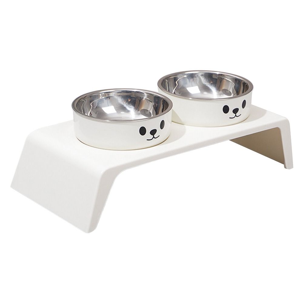 Double Bowl Design Cat Food Plate 8.5cm Lifting Height Pet Feeding Bowl  Pet Supplies