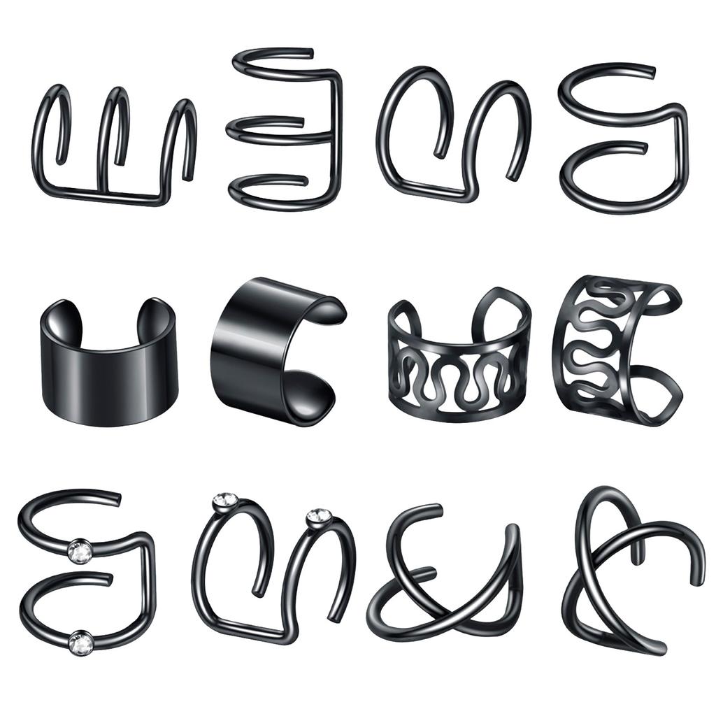 12 Piece Fashion Ppunk C Letter Ear Clip Set Without Ear Hole