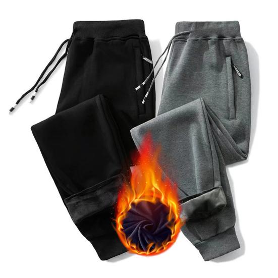 Men Thick Jogger Pants Fleece Lined Casual Sports Trousers Warm Loose Sweatpants with Zippered Pockets for Winter Daily Outings Street