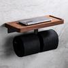 Creative Walnut Wood Toilet Paper Holder No Drill Bathroom Tissue Box with Phone Shelf