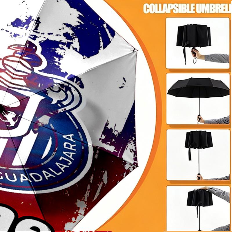 Custom Name Personalized Club Deportivo Guadalajara Print Umbrella, Auto Open Close, 8‑Rib Sturdy Frame, Commute Camping Hiking Use, Birthday Gift
