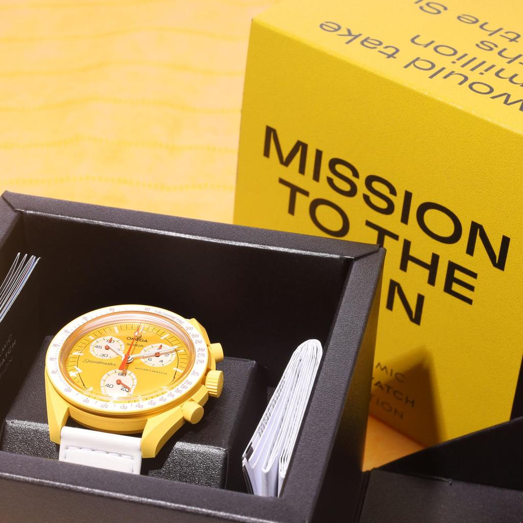 OMEGA SWATCH Sun Watch Omega Swatch Collaboration Genuine Box with Shopper Speedmaster Model Mission Waterproof Silicone × [With Band]