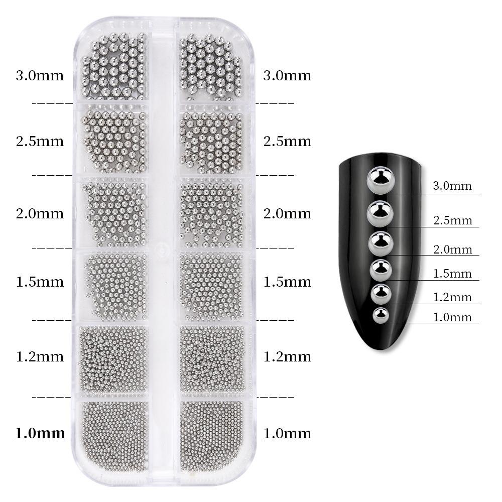 12 сеток, золото, серебро, стальные шарики для дизайна ногтей, смешанные аксессуары для маникюра своими руками, набор для украшения ногтей
