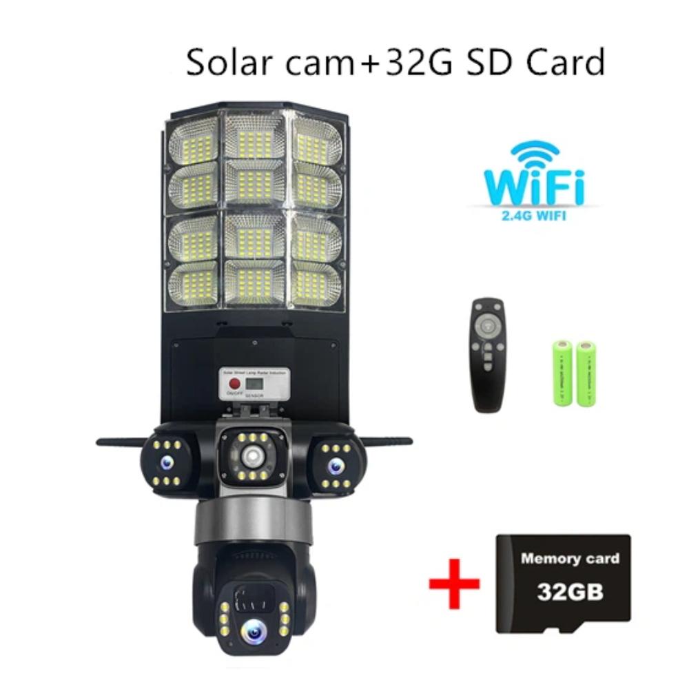 Solar 4G Street Light Camera, 10X Zoom, 3-Lens Recording, Humanoid Tracking, Outdoor Camera Lamp, Remote Control, Waterproof Design