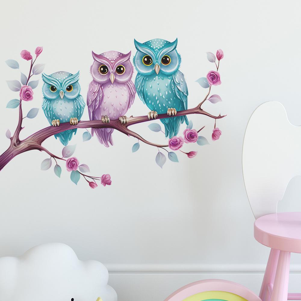 Cartoon Branch Owl Children's Bedroom Kindergarten Background Landscaping Wall Stickers Self-adhesive