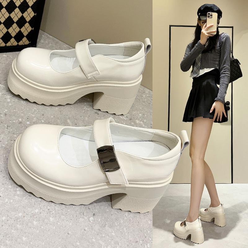 Fujin 2024 г., женские туфли-лодочки Мэри Джейн на танкетке из лакированной кожи на платформе, 10 см, на массивном каблуке, летняя модная обувь