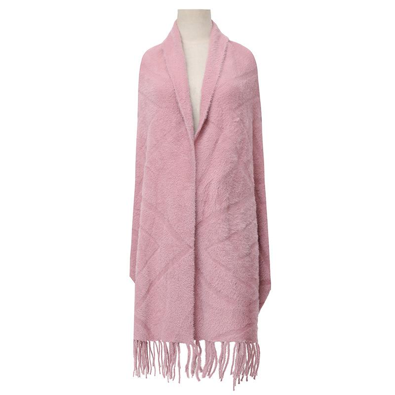 Foreign Trade Plaid Solid Color Mink Long-Sleeved Shawl Women'S Warm Jacquard Double-Sided Shawl Knitted Cape