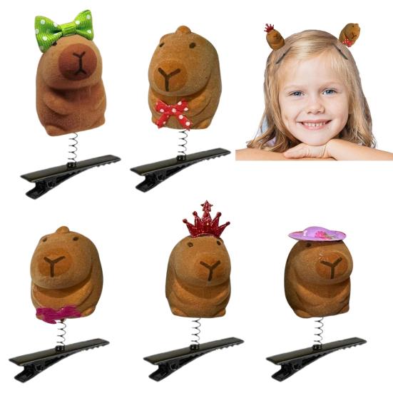 5 шт. детские заколки для волос в форме капибары, пружинный дизайн, пластиковые заколки для волос, набор, простые в использовании, животные