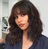 Hair Natural Brown Synthetic Curly Wavy Bob Wig With Bangs For Women