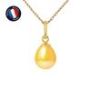 Pendant - - Genuine Cultured Pearl 7-8 Mm - Yellow Gold - Silver Chain 42 Cm