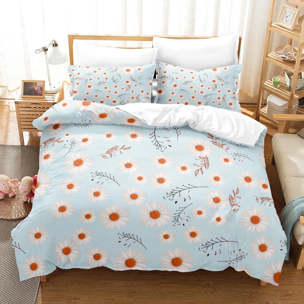 Comforter Chrysanthemum Queen Size Bedding Set Stylish Decor Pastoral Comforter + S Blossom Soft Microfiber
