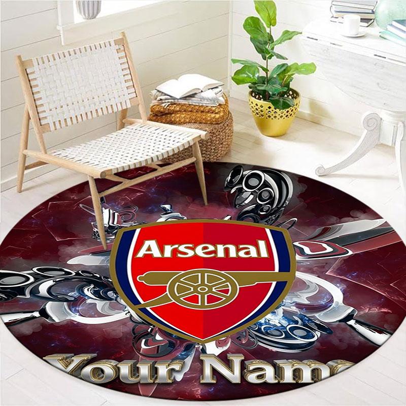 Arsenal F Custom Name Round Area Rug,Carpet Rug for Living Room Bedroom Sofa Playroom Decor,Non-slip Floor Mat