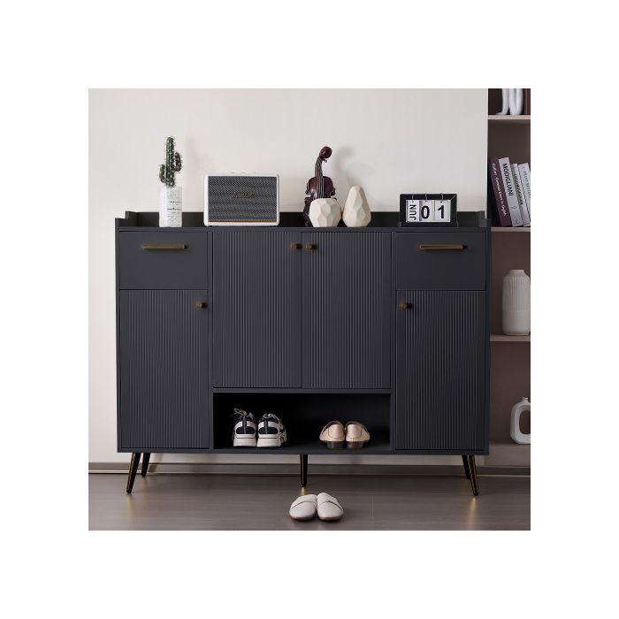 Armoire à chaussures - MUVOE - Noir - 2 tiroirs - 4 portes - Design moderne