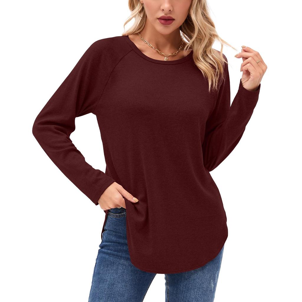 Женские рубашки с длинным рукавом осень-зима повседневная мода туника топы с круглым вырезом базовая свободная футболка