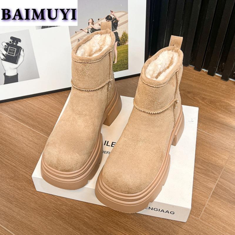 Ботильоны на платформе, женские, меховые, хлопковые, замшевые, на толстом каблуке, 2025, трендовый бренд, зимние женские, плюшевые, теплые, челси, Botas Mujer