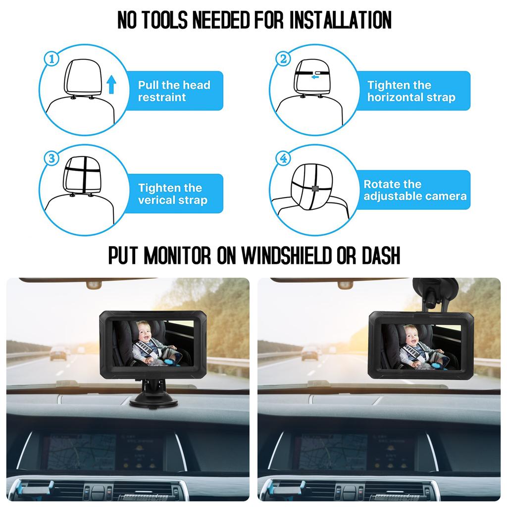 Baby Car Mirror, 1080P Baby Monitor with Camera USB Plug, 4.3  Baby Camera with Night Vision, 150 degrees  Wide View