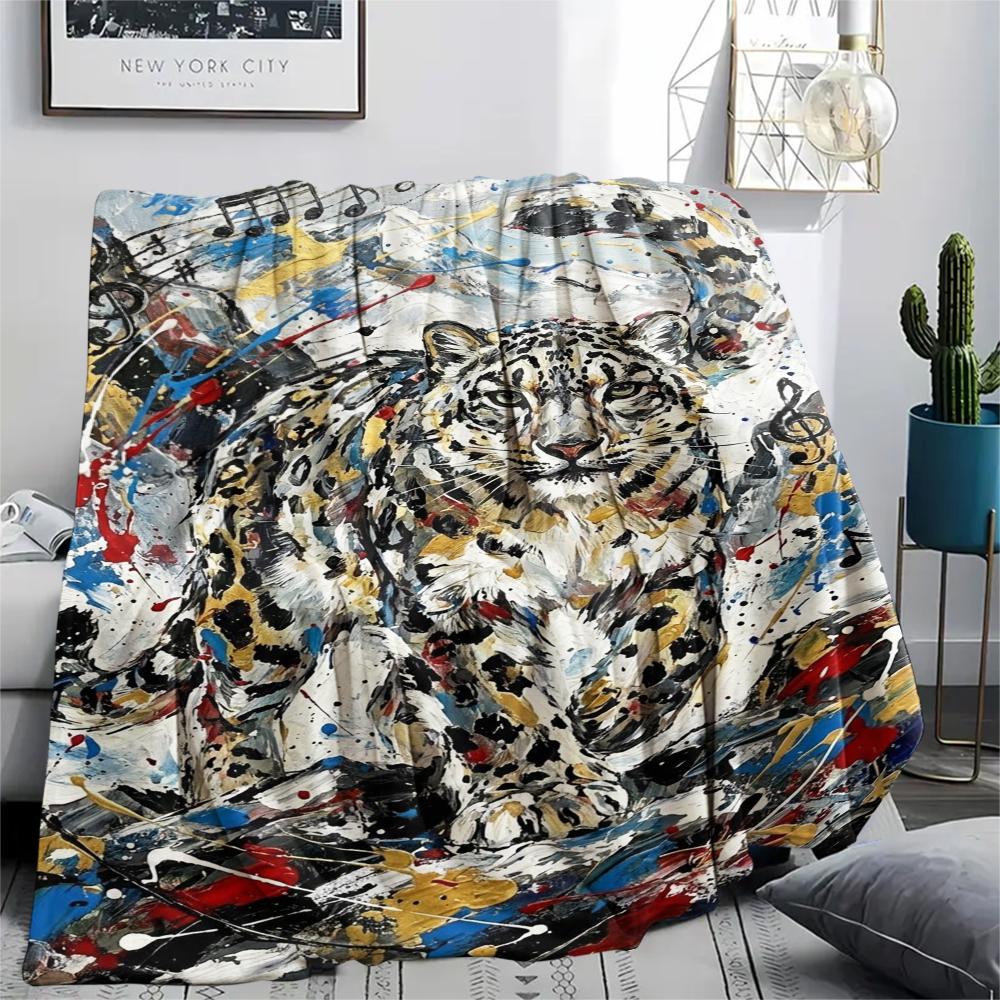 Snow Leopard Animal Print Flannel Blanket, High quality Comfortable for All Seasons, Home Decor, Warmth and Comfort, Perfect for Christmas Gifts112