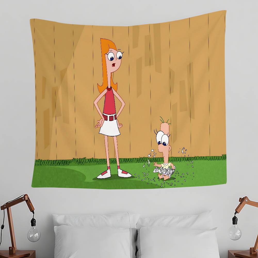 PPhineas And FFerb Cartoon Tapestry Wall Hanging Tapestry Art Deco Blanket Curtain Hanging At Home Bedroom Living Room Decor