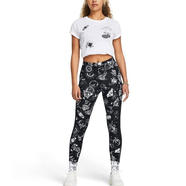 (WMNS) Under Armour Run Ankle Tights Leggings 'Black White' Women's 1382967-001