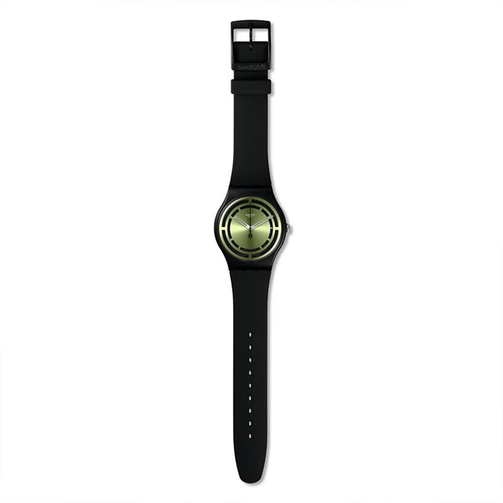 Swatch Серия Gent Новая серия Gent Кварцевый механизм Минималистичный Зеленый свет Швейцарские часы 47,4 мм Зеленый циферблат Керамический корпус с растительным узором Силиконовый ремешок SO32B117