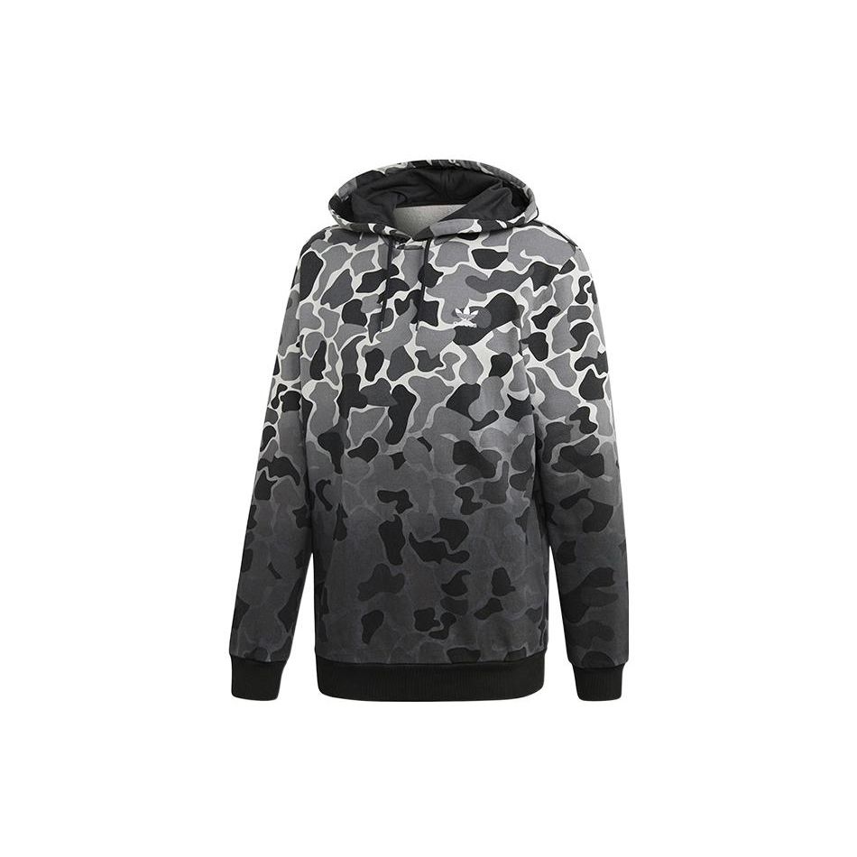 Adidas Originals Gradient Camouflage Logo Print Hoodie Long Sleeve Sweatshirt Men Tops Black White DH4807