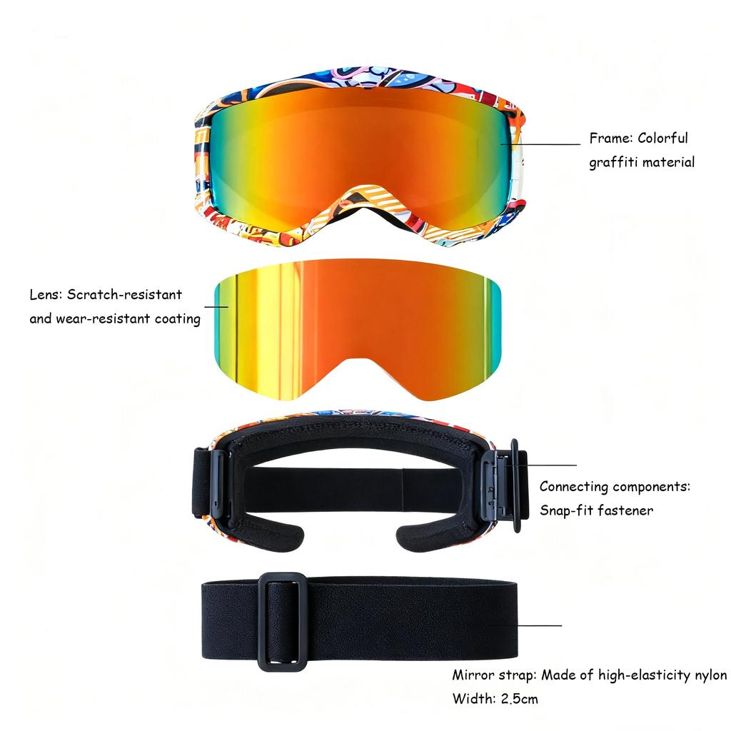 Fashionable Kids Ski Goggles Winter Outdoor Sports Glasses with Mirrored Lenses Children Windproof PC Frame for Snowboarding