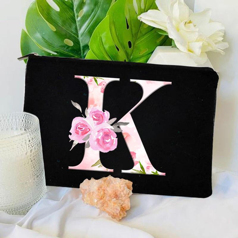 Women Bag Makeup Bag Bridesmaid Makeup Bags Floral Alphabet Print Linen Zipper Pouch Travel Organizer Case Mujer Bolsas Cosmetic