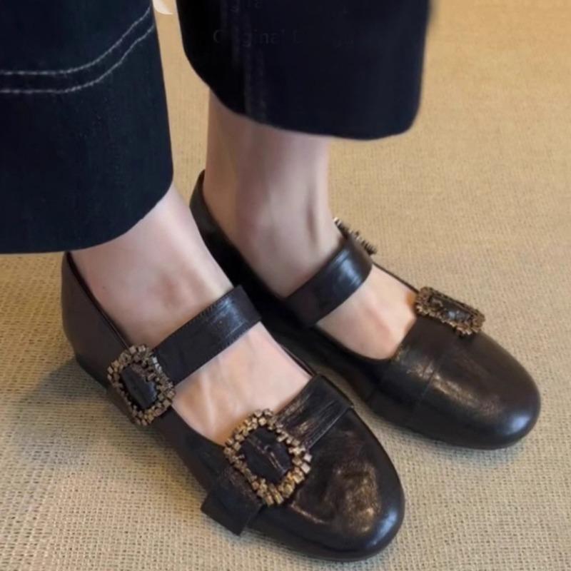 Весенние балетки женские с круглым носком, с мелким вырезом, с металлической пряжкой, на мягкой подошве, нескользящие, износостойкие, одинарные туфли