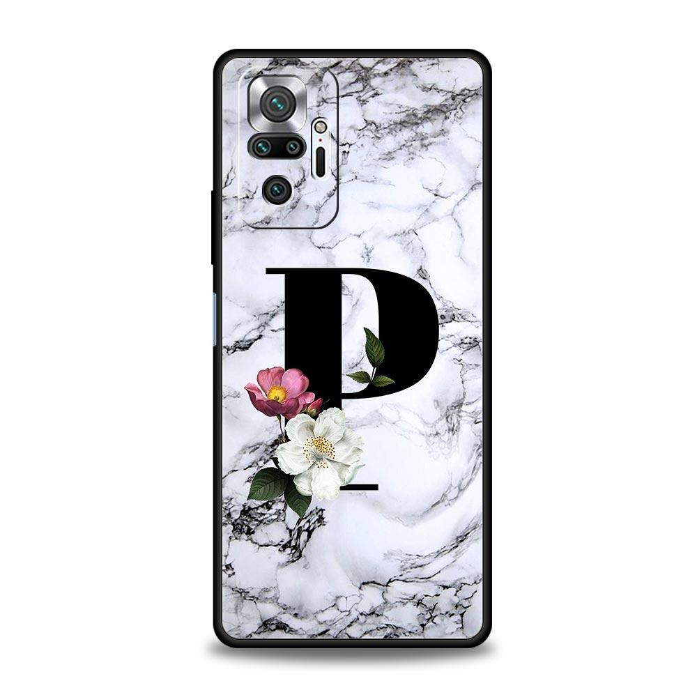 Чехол для телефона Xiaomi Redmi Note 14 13 5G 10 11 12 Pro Plus 4G 14C 13C 12C 10C, черный, с буквами, цветами, английским алфавитом, мраморным рисунком