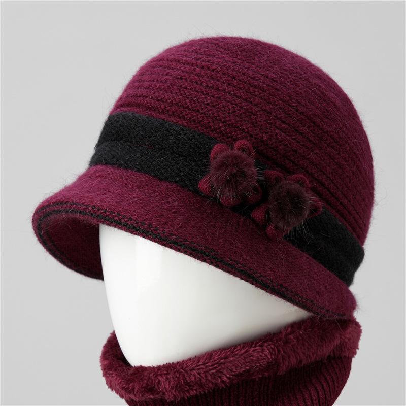 Middle Aged Elderly Mothers' Hats Women's Autumn Winter Velvet Warm Hats Elderly People's Cold Resistant Knitted Hats Elderly Women's Knitted Hats