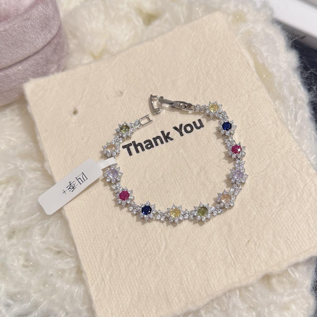 Sunflower Style Colorful Stone Bracelet Shiny Gold Tone for Teen Girls Casual Styling Bracelet