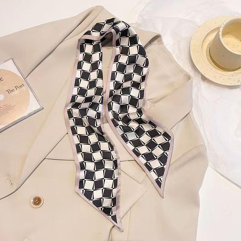 Маленький белый и нежно-зеленый шелковый шарф для женщин, тонкая лента, повязка на голову, резинка для волос, украшение для сумки, длинный