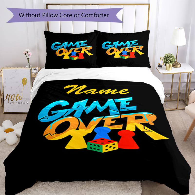 3pcs Custom Name Game Controller Bedding Set Duvet Cover Closure Includes 1 Duvet Cover & 2 Pillowcases, Soft and Comfortable for All Seasons.